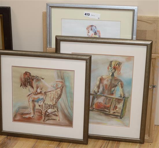 Philip J.F. Horton, from The Glasgow School of Art, 5 pastel nudes on paper, erotic, framed Largest 45 x 40cm.
